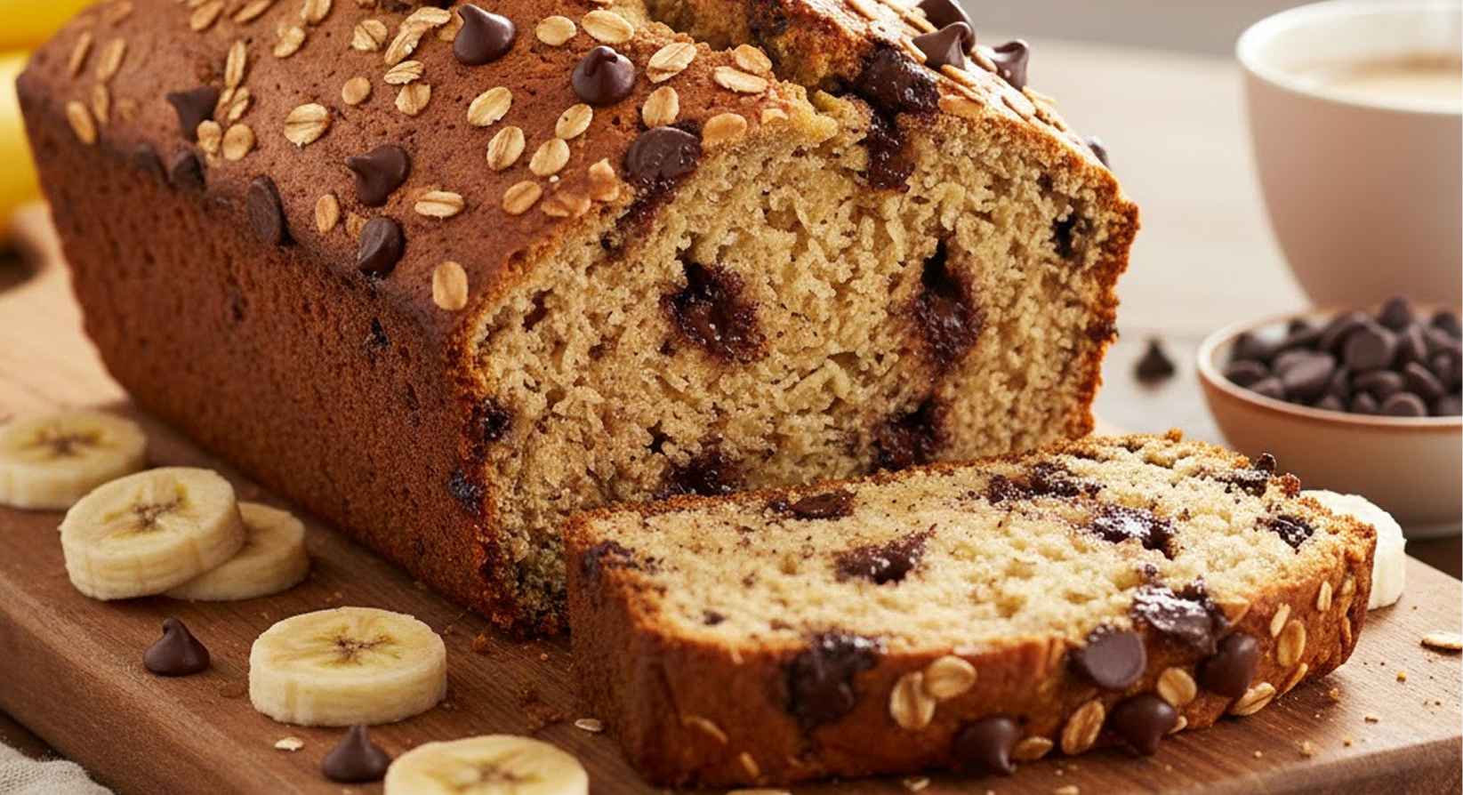 chocolate chip banana bread showing moist texture and healthy homemade crumb