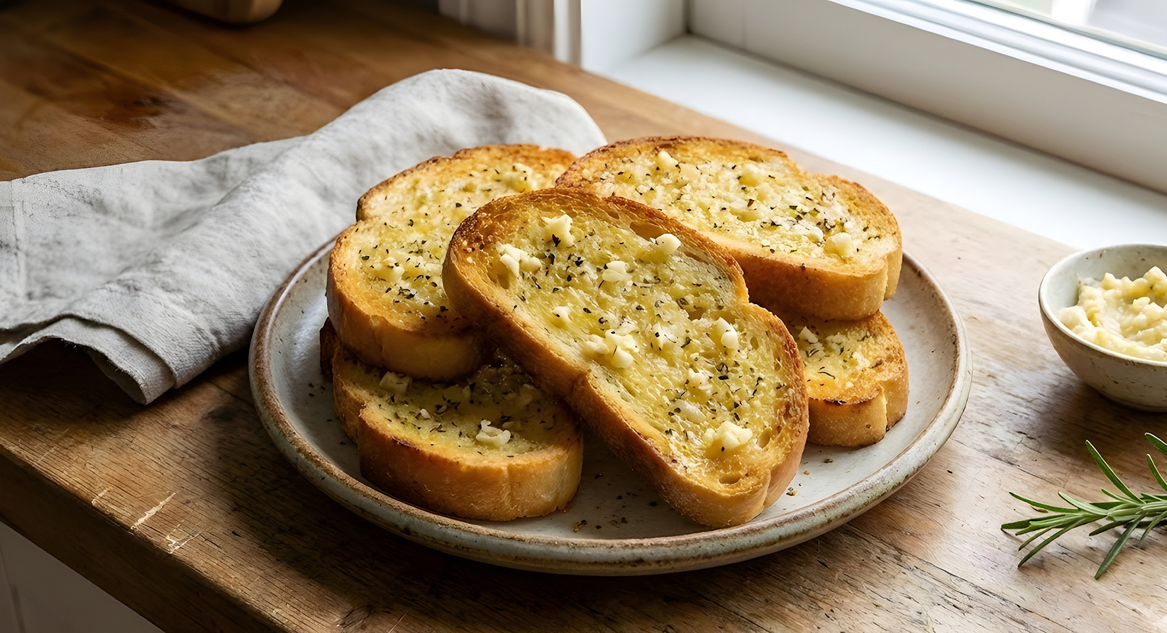 Homemade garlic bread made from regular bread slices