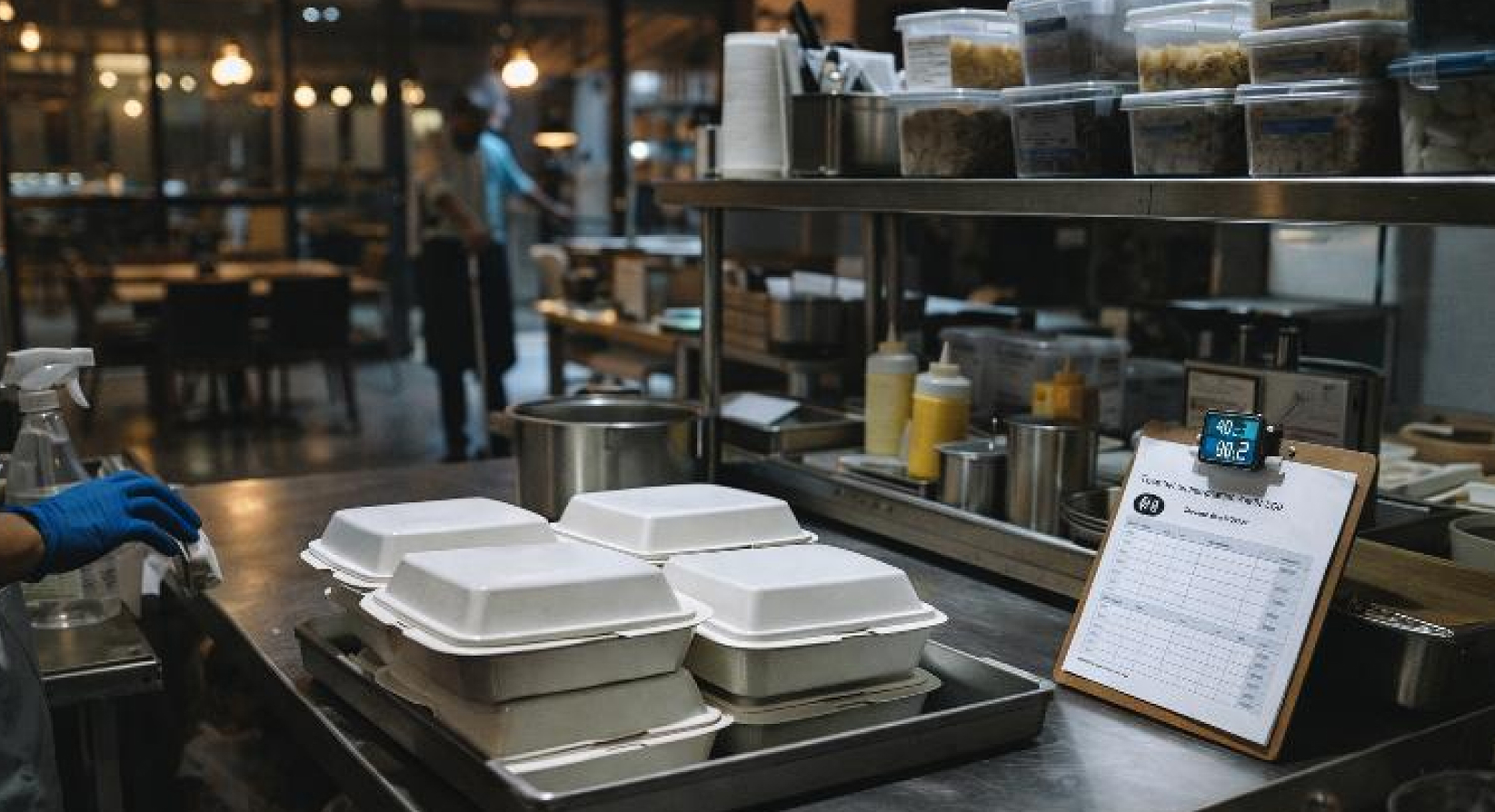 unsold food packed in restaurant kitchen