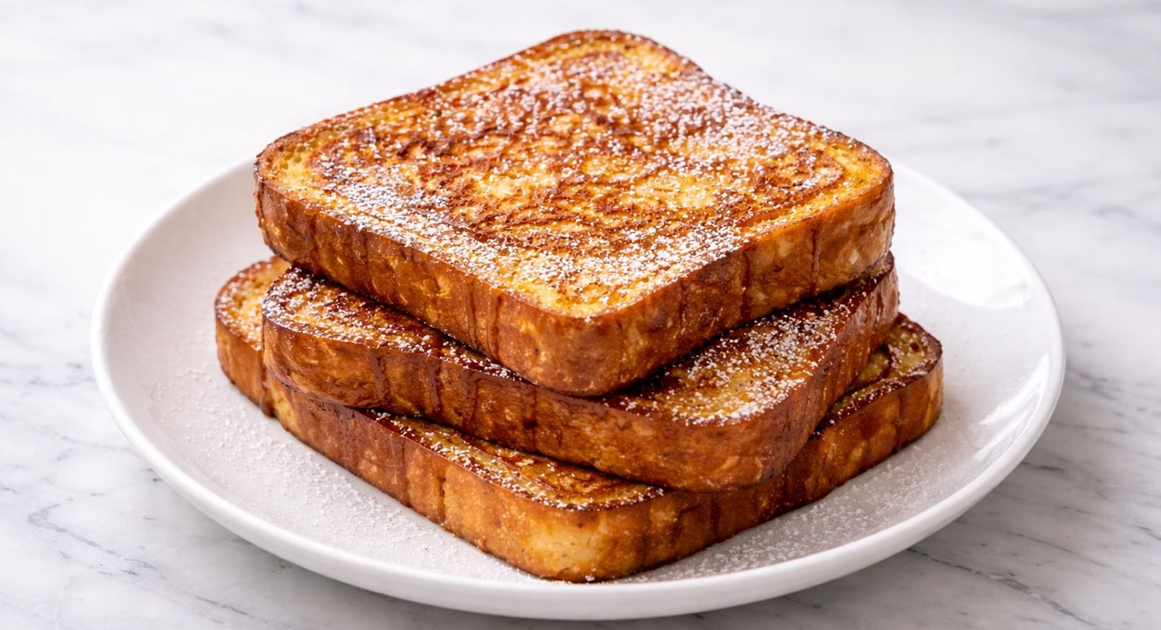 Golden brown French toast made from day-old bread