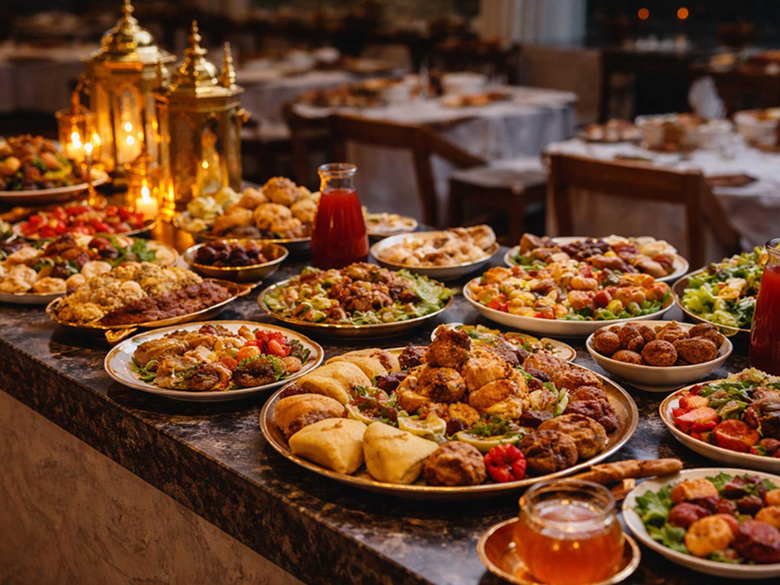 Lavish Iftar buffet showing food abundance
